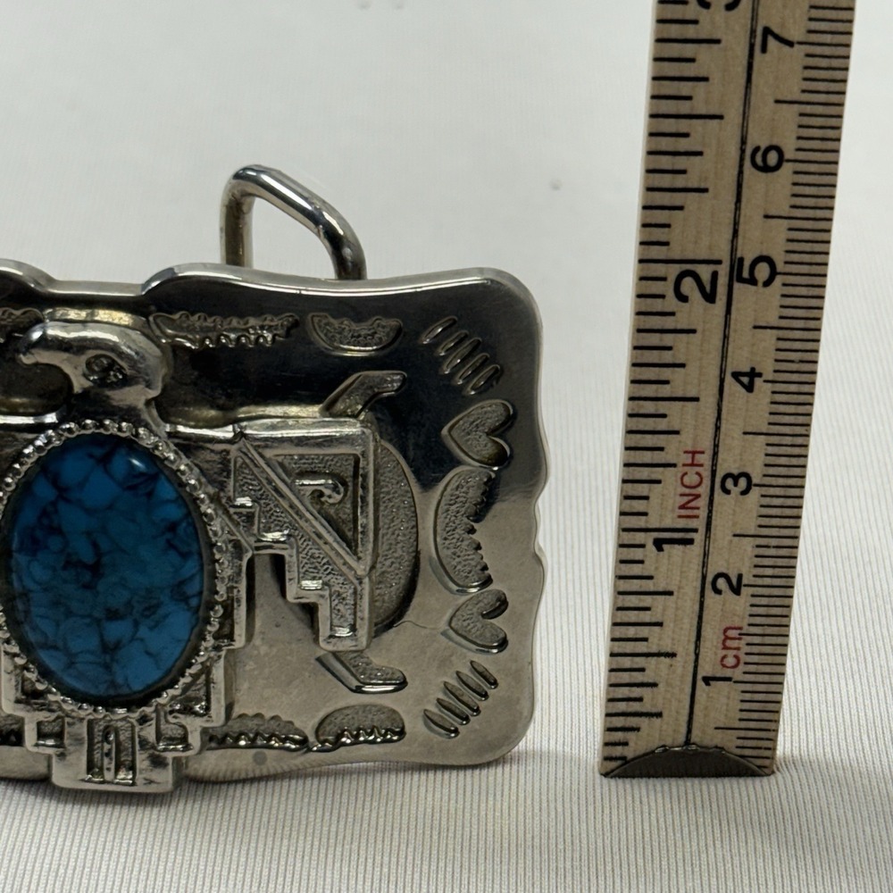 Faux Turquoise and Silver Tone Western Belt Buckle - Picture 7 of 7